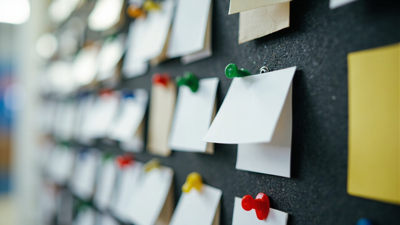 Tablica kanban z pustymi kartkami w kolumnach — zarządzanie etapami